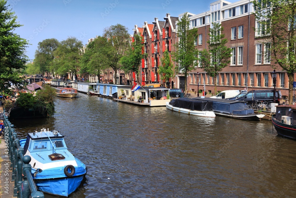 Amsterdam canal house boats