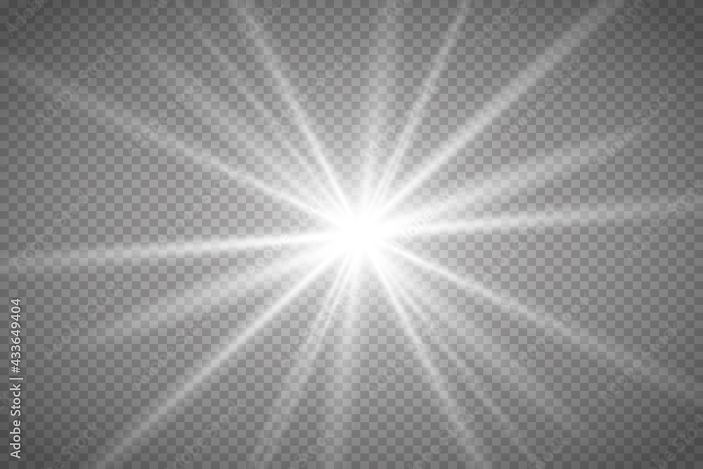 Fototapeta premium Yellow glowing transparent light burst explosion. Vector illustration for cool effect decoration with ray sparkles. Bright star. Transparent shining gradient glitter, bright flare. Glare texture.