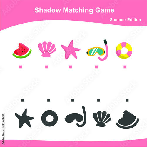 Matching game for Preschool Children. This worksheet is suitable for educating the early age children to match the image with the shadow.