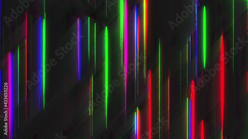 Computer generated chromatic aberration bands. Pixel multi-colored neon noise. 3d rendering abstract background photo
