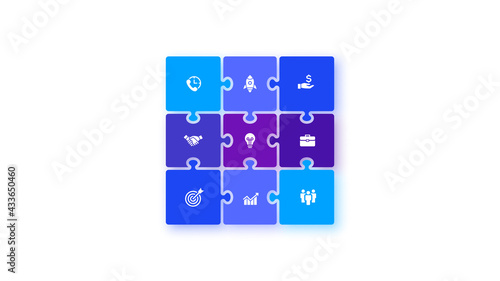 Infographic puzzle design template. Modern vector illustration. Concept of 9 steps or options of business process