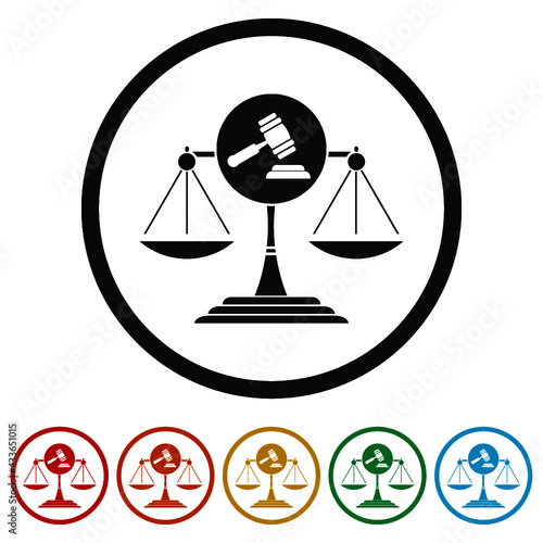 Symbol of law and judgment ring icon color set