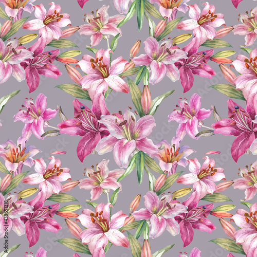 seamless pattern with pink lilies
