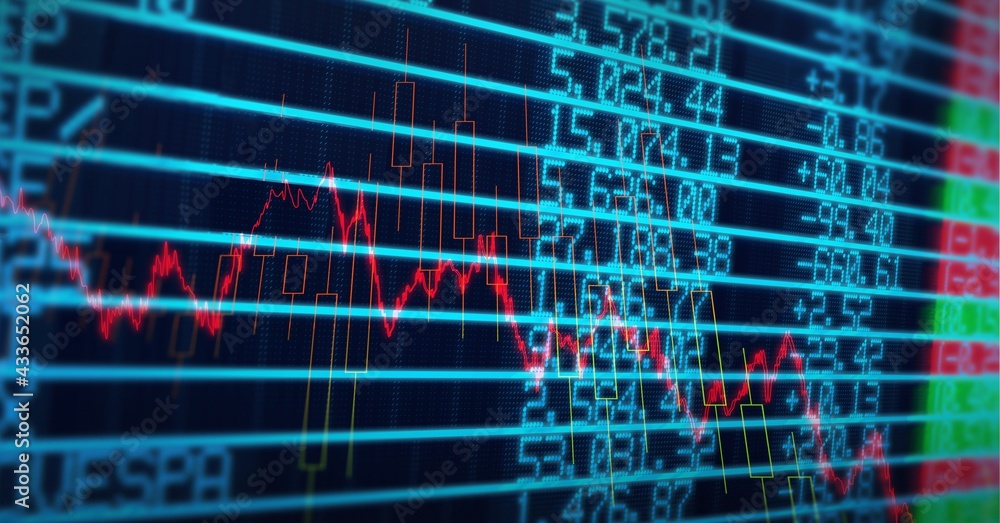 Composition of financial data processing on black background Composition of financial data processing on black background