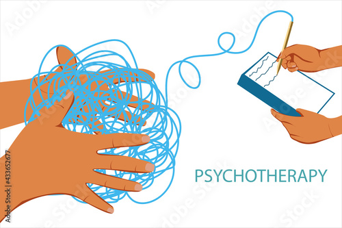 Two Hands Hold Tangled Ball of Depressive Thought Prolonged Sadness Chronic Relationship Gender Mental Problems Psychiatrist Consults Unraveling Tangled Psychotherapy Practice Psychological Assistance