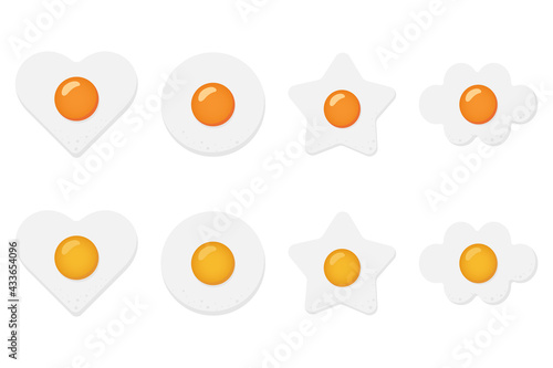 Set with fried eggs of different shapes. Vector illustration.