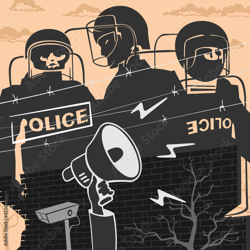 Vector Illustration Protest and Police Squad photo