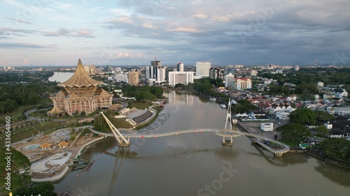 Kuching, Sarawak Malaysia - May 14 2021: The buildings, landmarks and scenery of Kuching city, capital of Sarawak, Borneo island.  photo