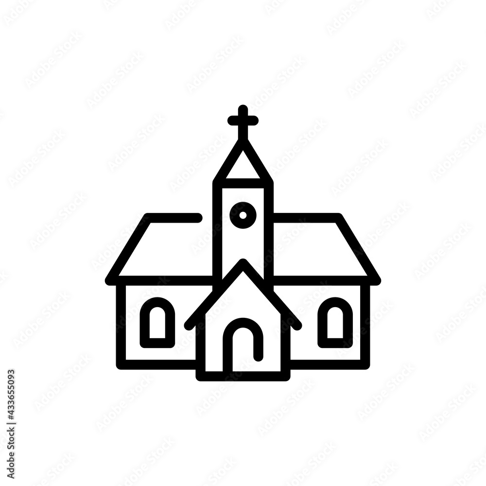 Christmas Xmas Church Vector icon in Outline Style. Church is a building for public and especially Christian worship. Vector illustration icon that can be used for apps, websites, or part of a logo