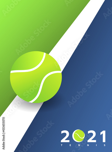 Tennis ball on the white line In the green tennis court,Vector Illustration EPS 10