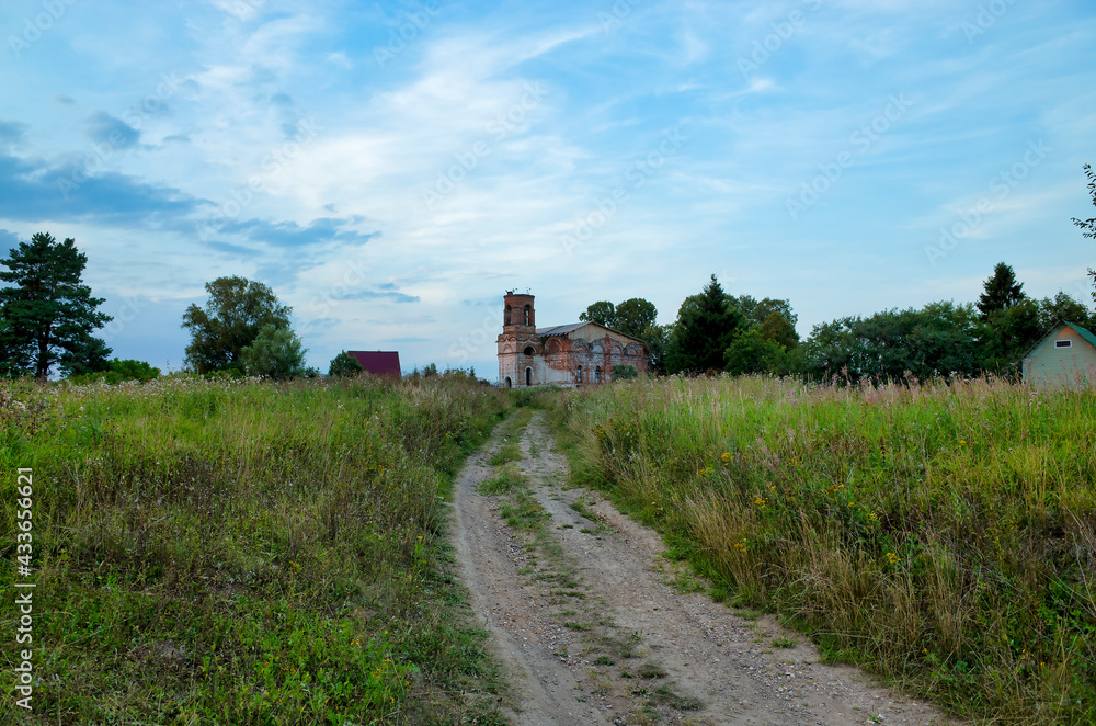 Vvedenskaya church, an object in the vladimirk region. Old brick church, Russia
