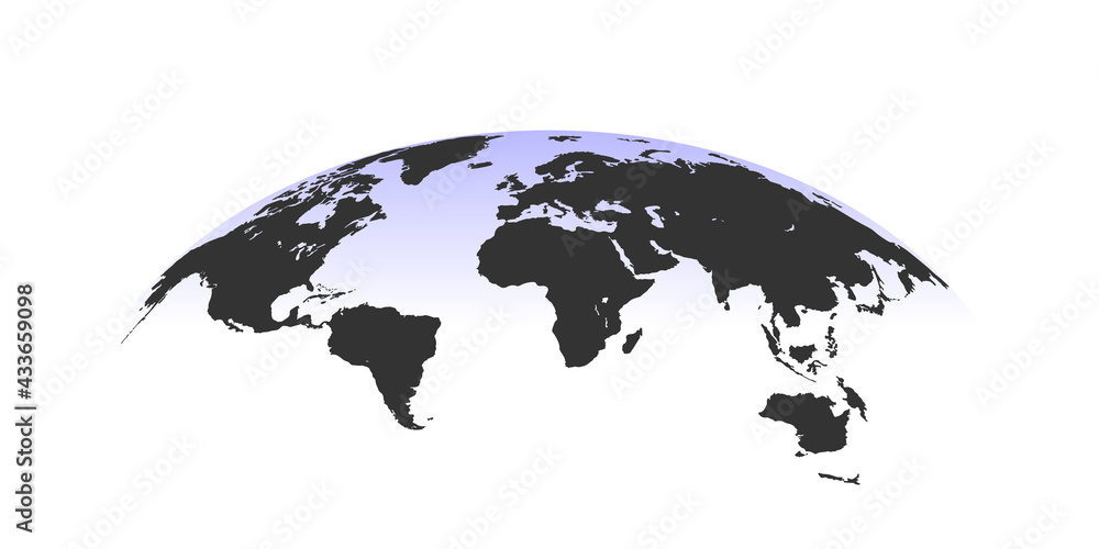 Fototapeta Mapa świata. Sferyczna zakrzywiona mapa świata. Globus mapa świata na białym tle. Ilustracja wektorowa