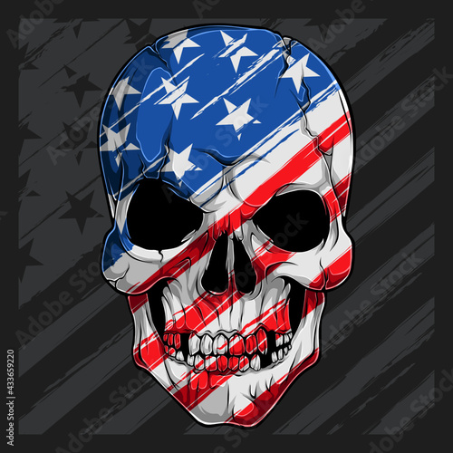 Human Skull head with American flag pattern independence day veterans day 4th of July and memorial day