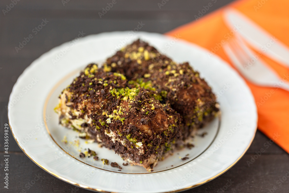 Traditional Turkish new dessert cold milky baklava with pistachio Traditional Turkish new dessert cold milky baklava with pistachio