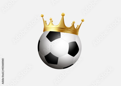 Classic football  ball in a golden crown. soccer ball with a golden crown .Vector graphics. 3D