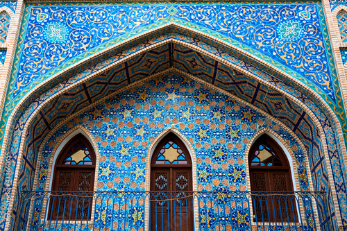 The facade of the old Turkish bath building is lined with mosaics. Sulfur baths in Tbilisi