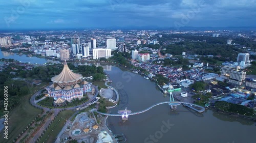 Kuching, Sarawak Malaysia - May 14 2021: The buildings, landmarks and scenery of Kuching city, capital of Sarawak, Borneo island.  photo