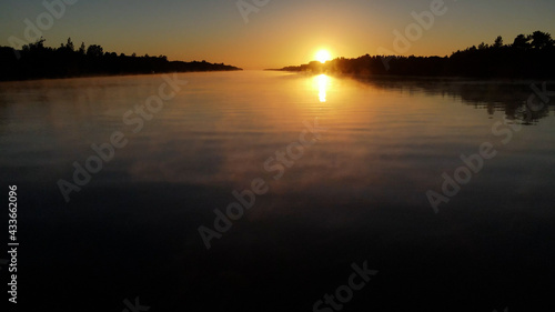 Evening with foggy river in South america at sunset