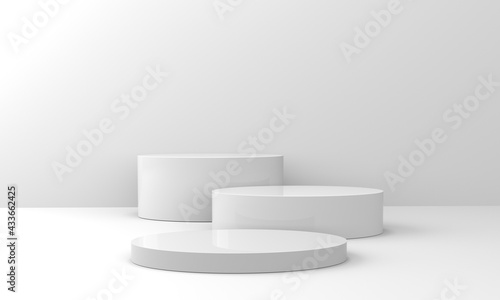 3d white background products display podium scene with geometric platform. Stand display cosmetic product 3d background. Stage product on pedestal display . 3d illustration.