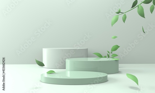 3d background products display podium scene with geometric platform. Stand display cosmetic product 3d background. Stage product on pedestal display steps green. 3d illustration.