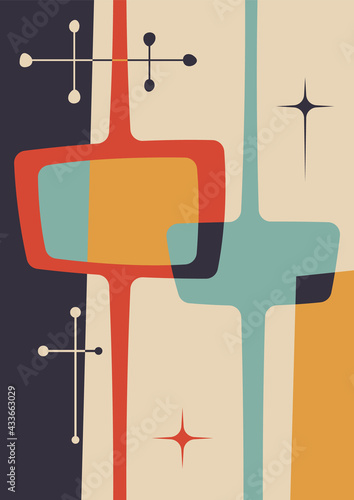 1960s Abstract Background, Mid Century Modern Colors and Shapes, Vintage Pattern 