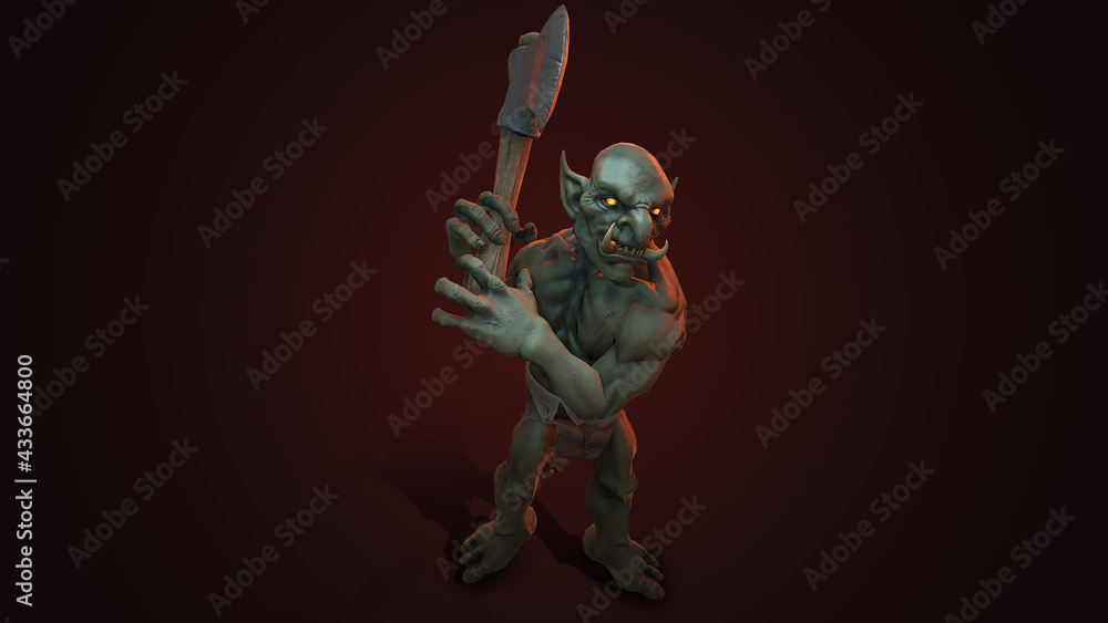 Fantasy character Troll Berserker in epic pose - 3D render on dark background Fantasy character Troll Berserker in epic pose - 3D render on dark background