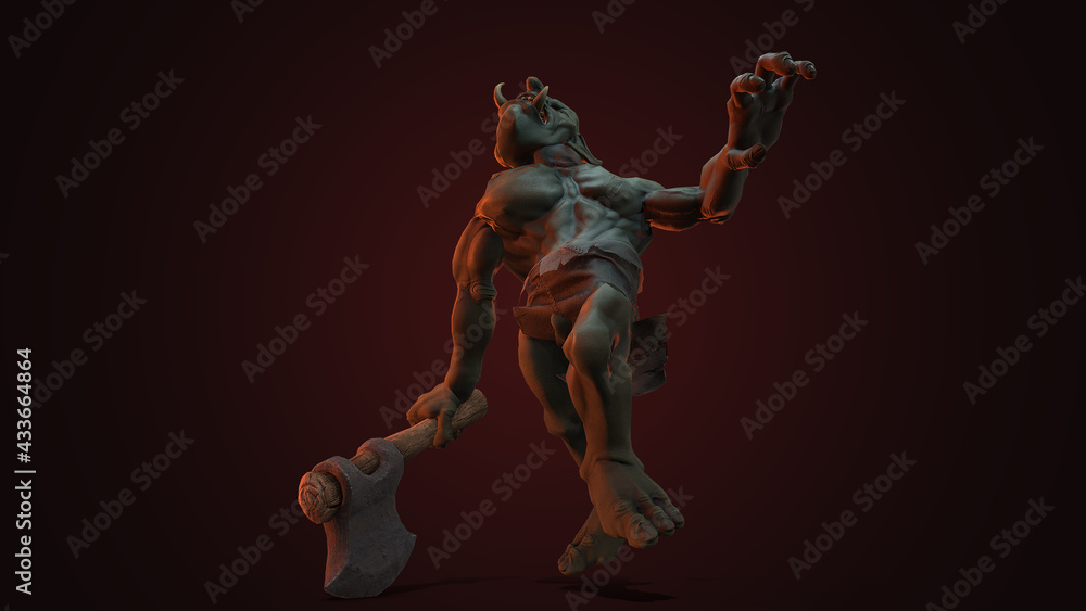 Fantasy character Troll Berserker in epic pose - 3D render on dark background Fantasy character Troll Berserker in epic pose - 3D render on dark background