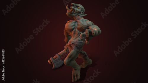 Fantasy character Troll Berserker in epic pose - 3D render on dark background © botastock