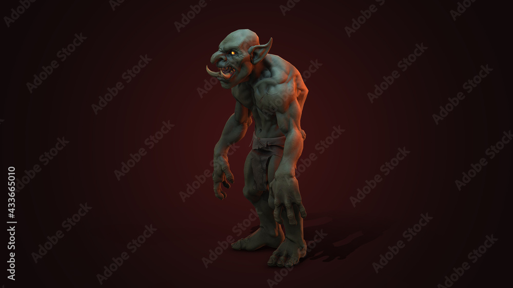 Fantasy character Troll Berserker in epic pose - 3D render on dark background Fantasy character Troll Berserker in epic pose - 3D render on dark background