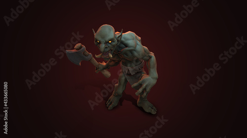 Fantasy character Troll Berserker in epic pose - 3D render on dark background photo