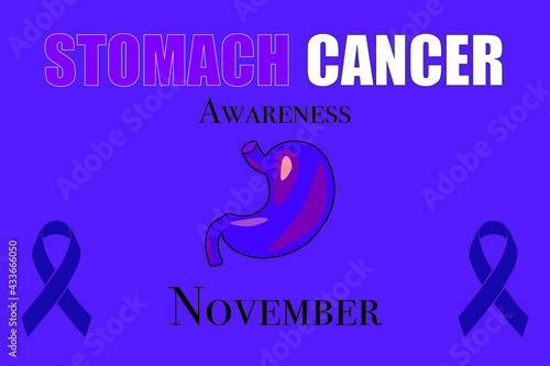 Purple stomach or gastric cancer November awareness square vector ribbon background.