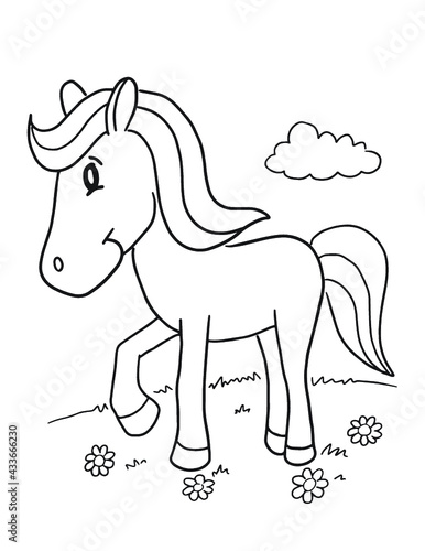 Cute Horse Pony Vector Illustration Coloring Book Page Art