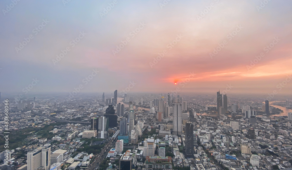 Susnet in Bangkok panoramatic view