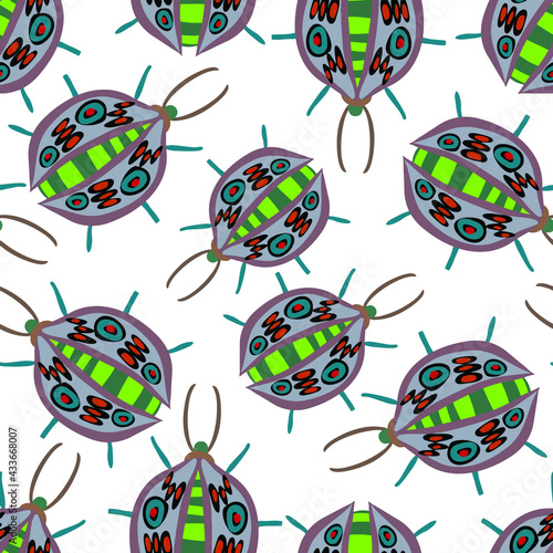 Fototapeta Naklejka Na Ścianę i Meble -  Creative seamless pattern with colorful hand drawn beetles. Colorful print for any design.	