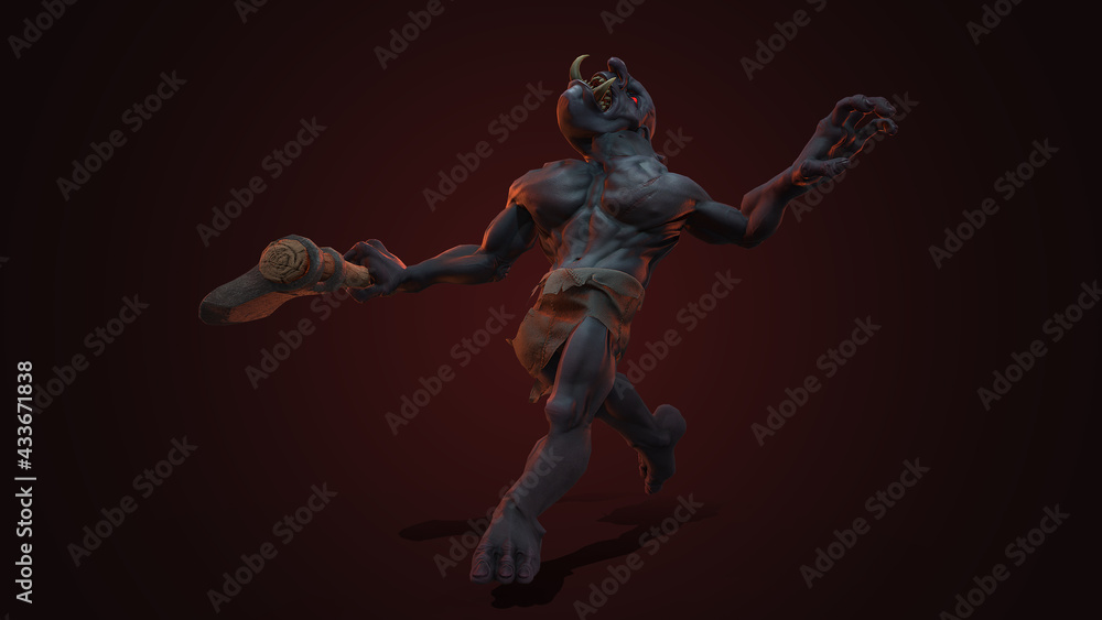 Fantasy character Troll Berserker in epic pose - 3D render on dark background
Fantasy character Troll Berserker in epic pose - 3D render on dark background