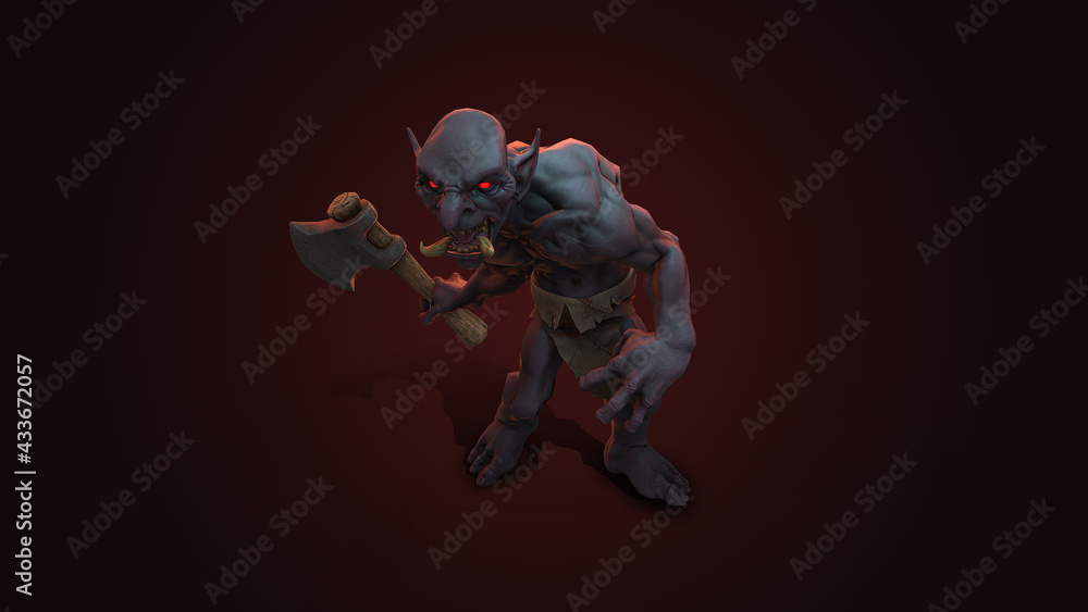 Fototapeta premium Fantasy character Troll Berserker in epic pose - 3D render on dark background