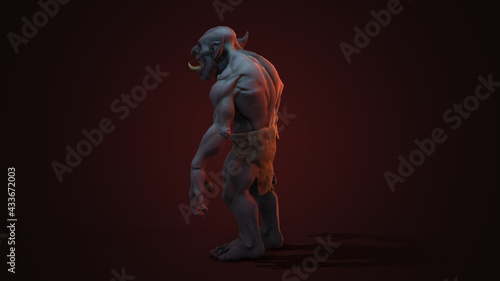 Fantasy character Troll Berserker in epic pose - 3D render on dark background

