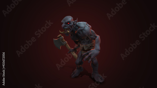 Fantasy character Troll Berserker in epic pose - 3D render on dark background  © botastock
