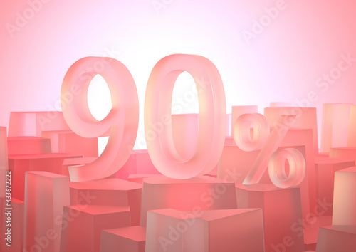 Beautiful 90 ( % ) percent number scene for promotion, the number stands on many blurred transparency boxes step.