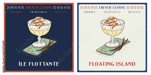 Floating island or ile flottante is traditional French dessert photo