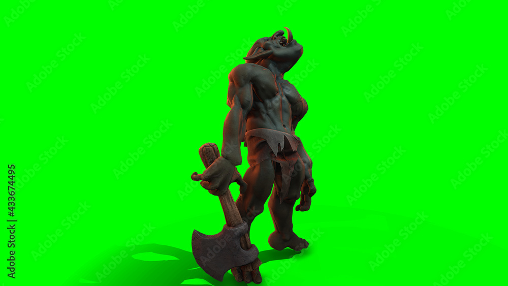 Fantasy character Troll Berserker in epic pose - 3D render on dark background