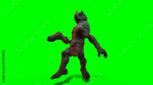 Fantasy character Troll Berserker in epic pose - 3D render on dark background