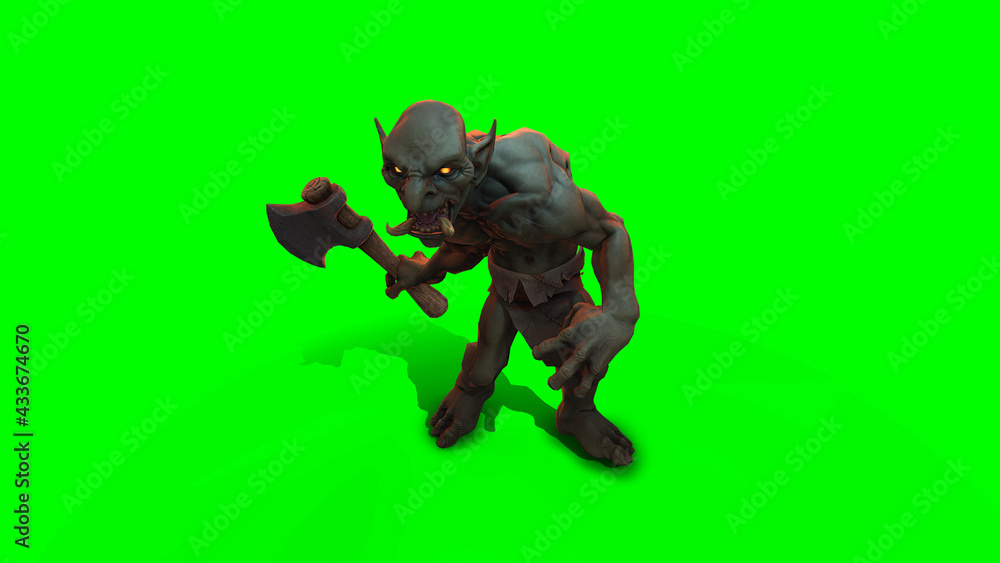 Fantasy character Troll Berserker in epic pose - 3D render on dark background Fantasy character Troll Berserker in epic pose - 3D render on dark background