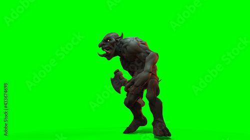 Fantasy character Troll Berserker in epic pose - 3D render on dark background © botastock