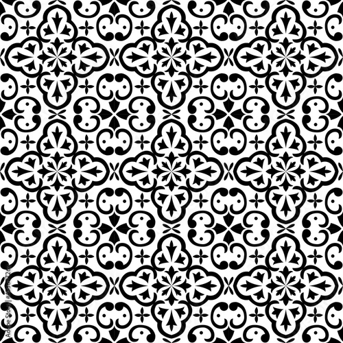Seamless tiles background in black and white. Mosaic pattern for ceramic in dutch, portuguese, spanish, italian style.