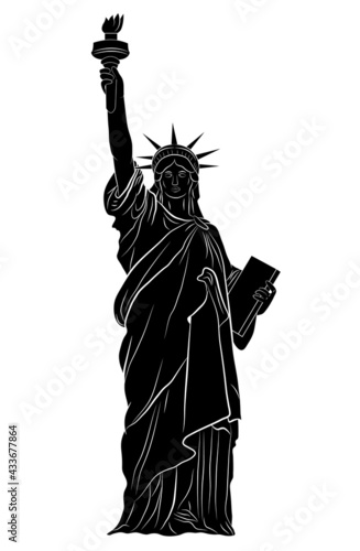 Black silhouette realistic Statue of Liberty on a white background. ... Vector illustration