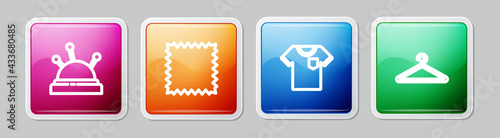 Set line Needle bed and needles, Leather, T-shirt and Hanger wardrobe. Colorful square button. Vector