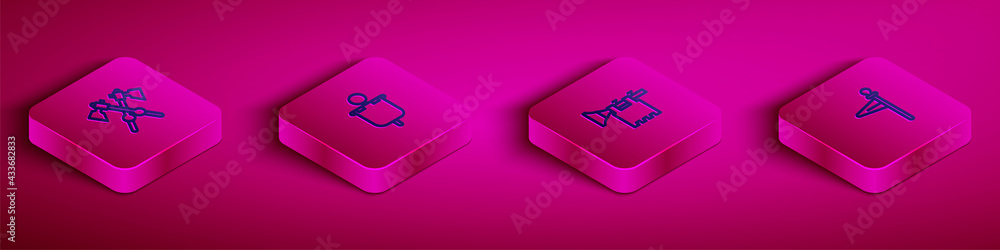 Set Isometric line Crossed medieval axes, Medieval flag, Trumpet with and icon. Vector Set Isometric line Crossed medieval axes, Medieval flag, Trumpet with and icon. Vector