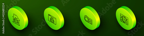 Set Isometric line House system bug, System, Firewall, security wall and Shield with brick icon. Vector