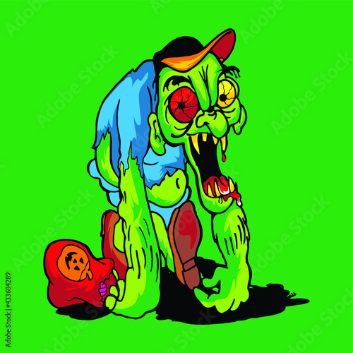 Illustration of Zombie Tshirt Design, cartoon zombie